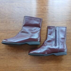 Vintage 1989 Deerskin Burgundy Leather Ankle Boots Sz 8M Minimalist Cottagecore